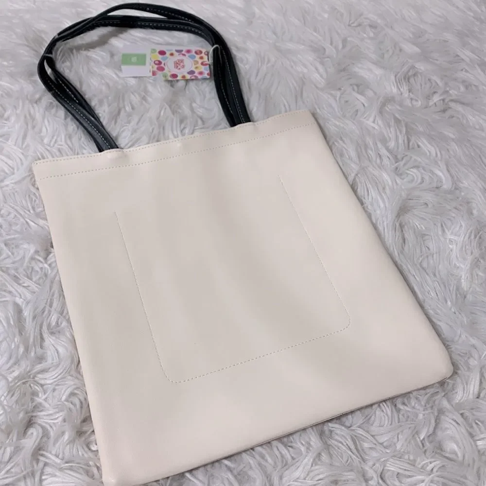 KURHN novelty print tote bag pink/cream magnetic closure slip pocket